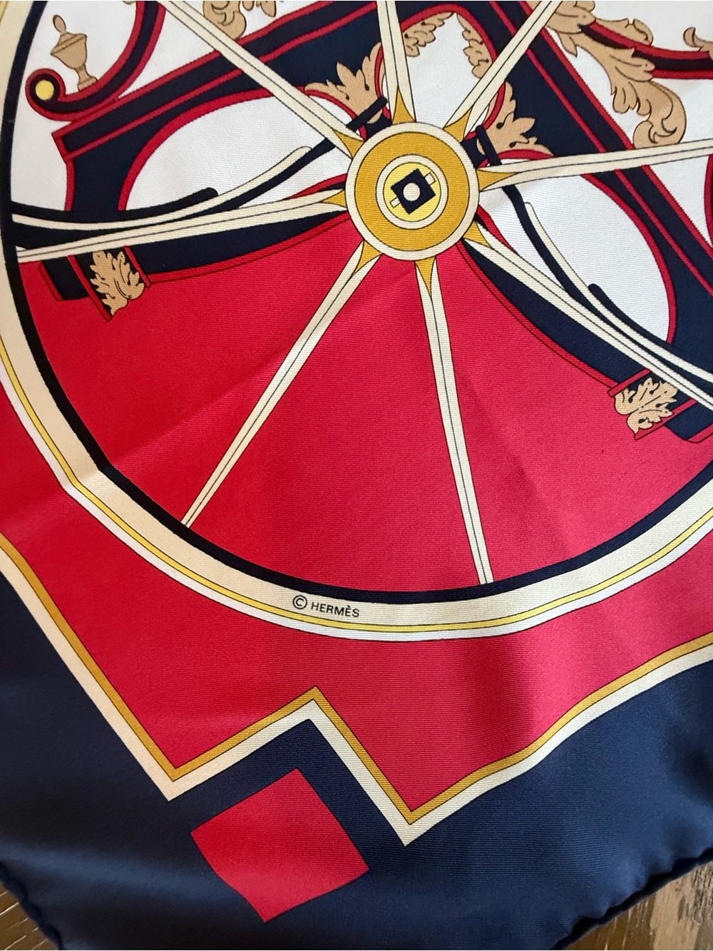 Hermes Silk Scarf Navy Red White Hand Rolled Made in France - Picture 9 of 12